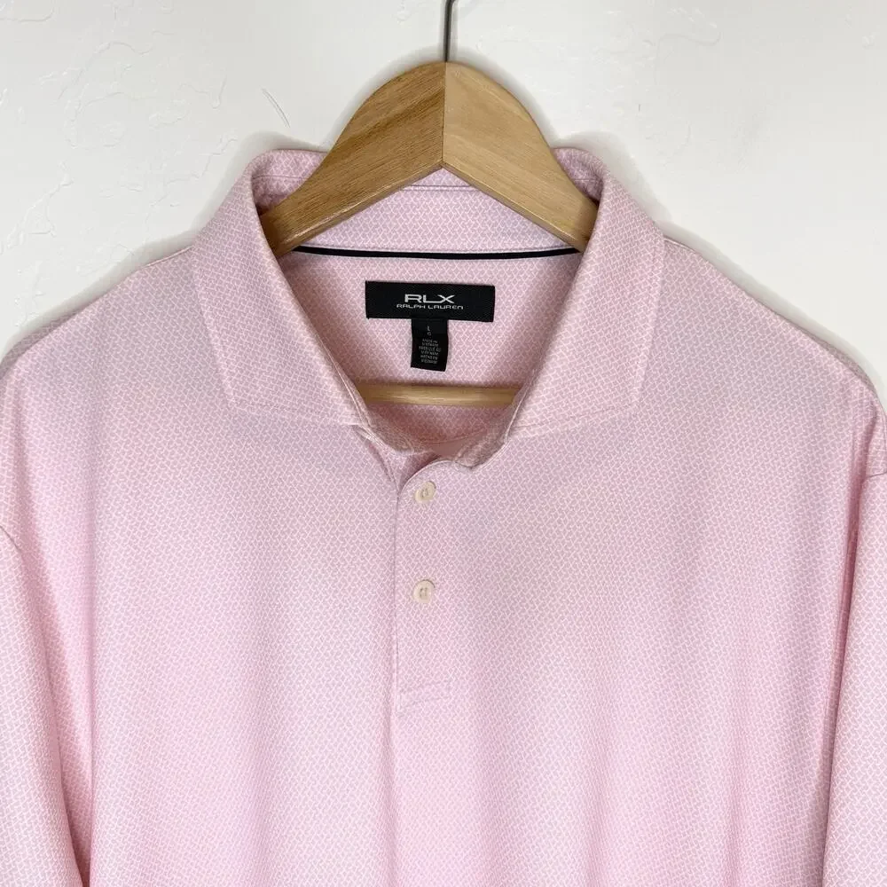 RLX Ralph Lauren Performance Golf Polo Men’s Large Pink Print Short Sleeve